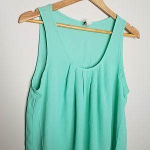 Brenda's Teal Pleated Teal Pastel Sleeveless Blouse Tank Top